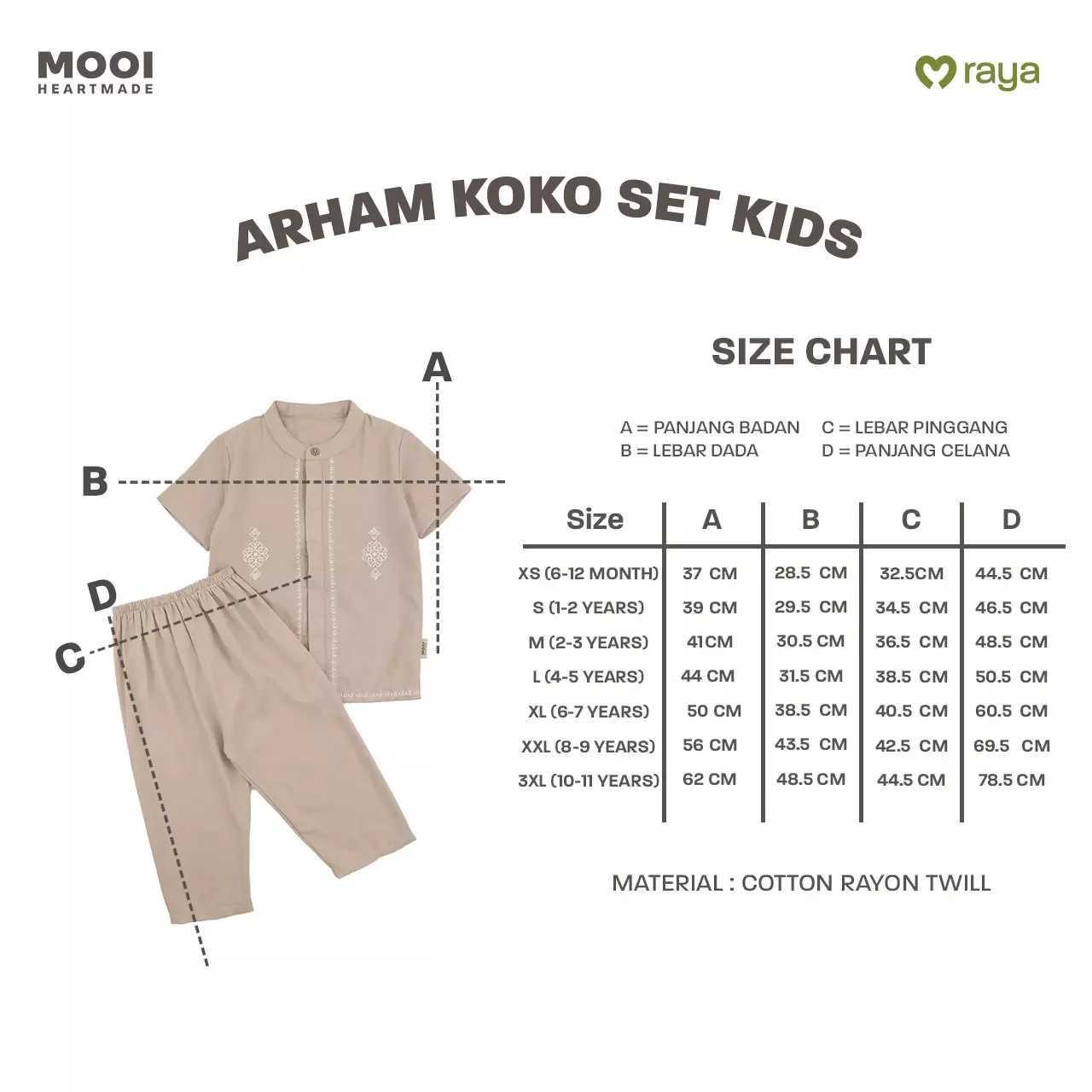 Mooi Arham Koko Set Setelan Koko Anak Raya Collection Basic Series 2026 - White