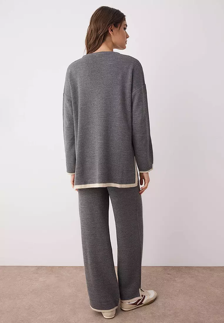 Anthracite Wide Fit Contrast Knitwear Bottom Top Set