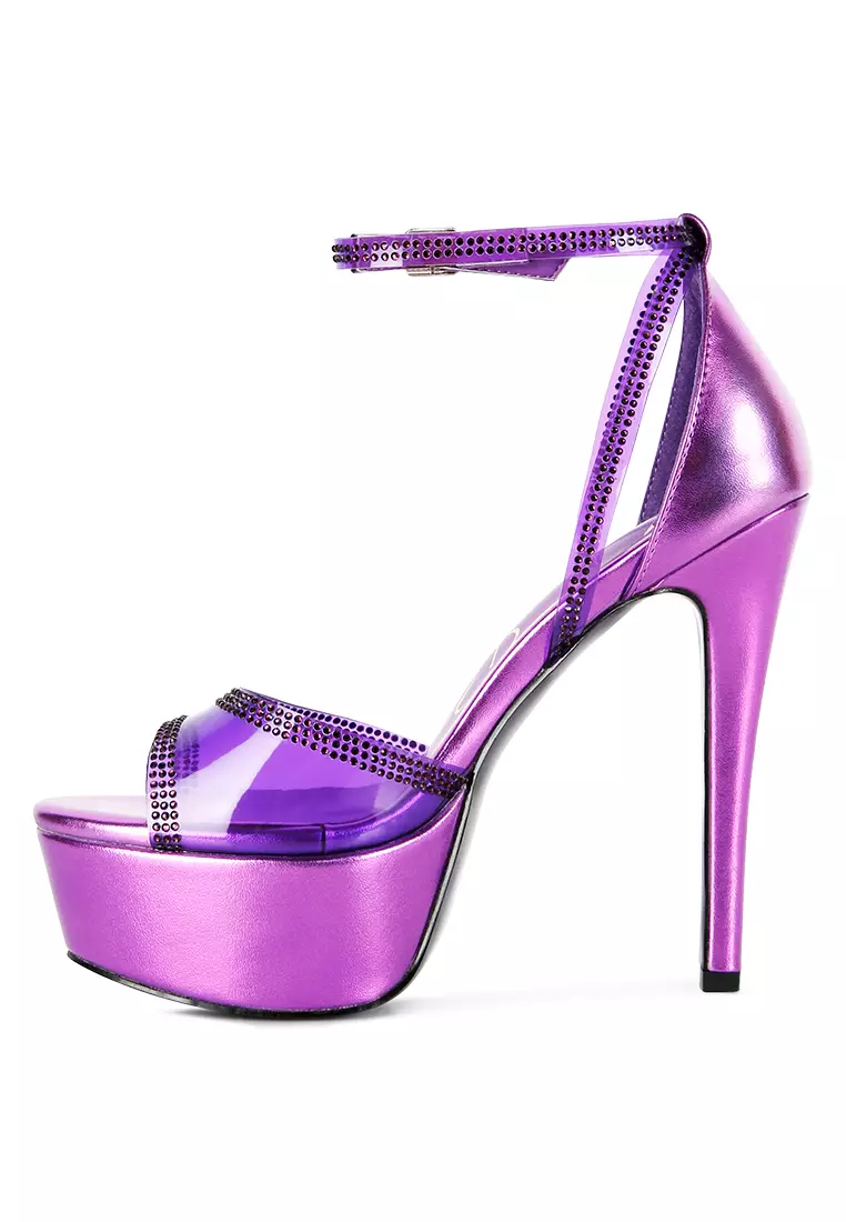 Buy London Rag Purple Diamante Detail Stiletto Platform Sandals