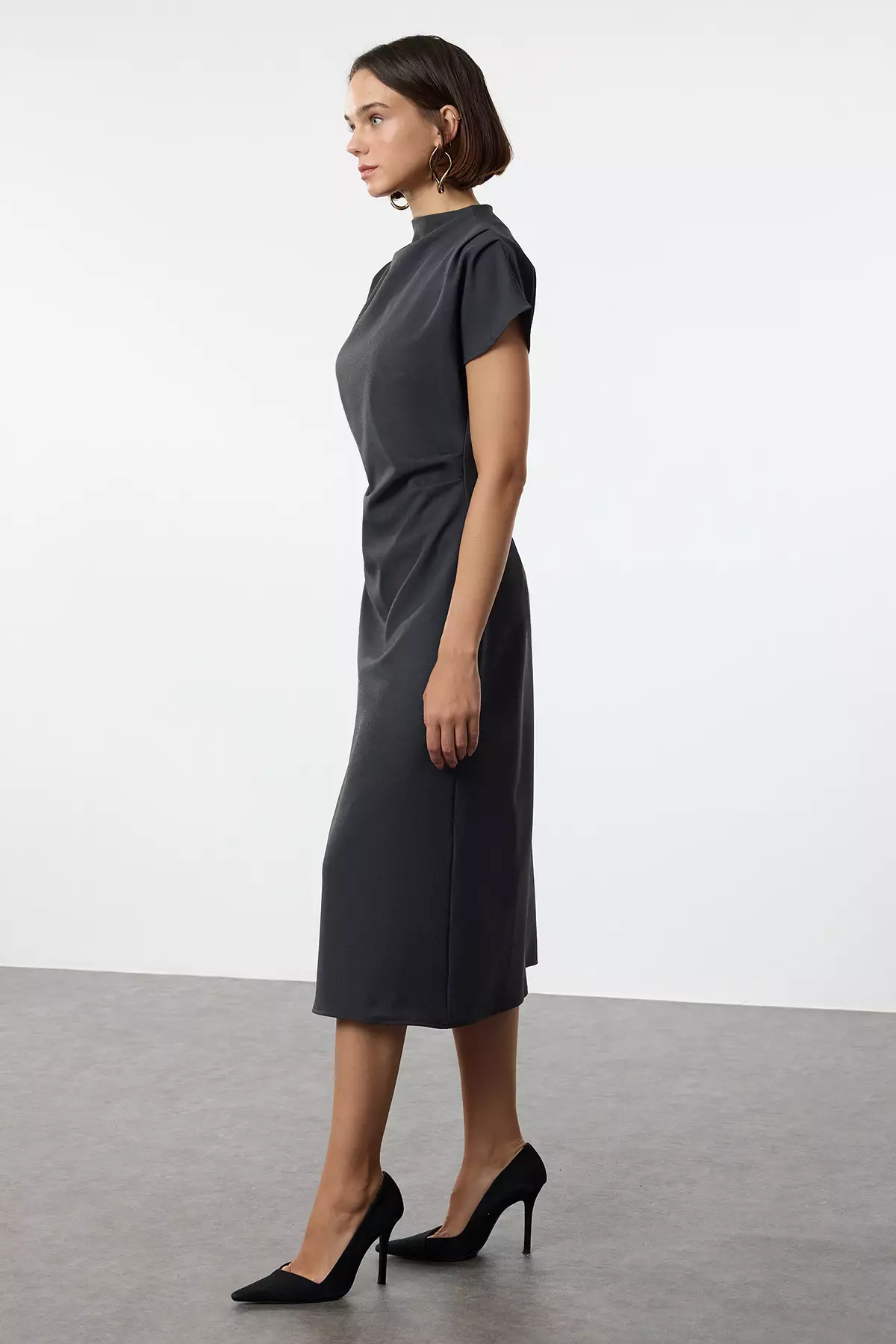 High Collar Midi Dress