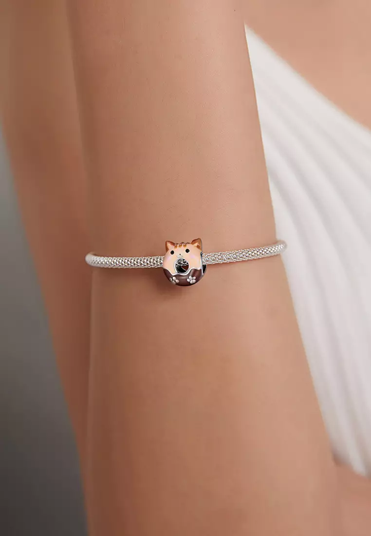 Solid 925 Sterling Silver Cutie Cat Pandora Inspired Charm