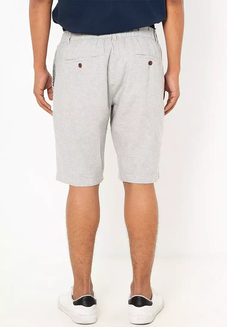Men's Linen Cotton Elastic Waist Bermuda Shorts 01105227