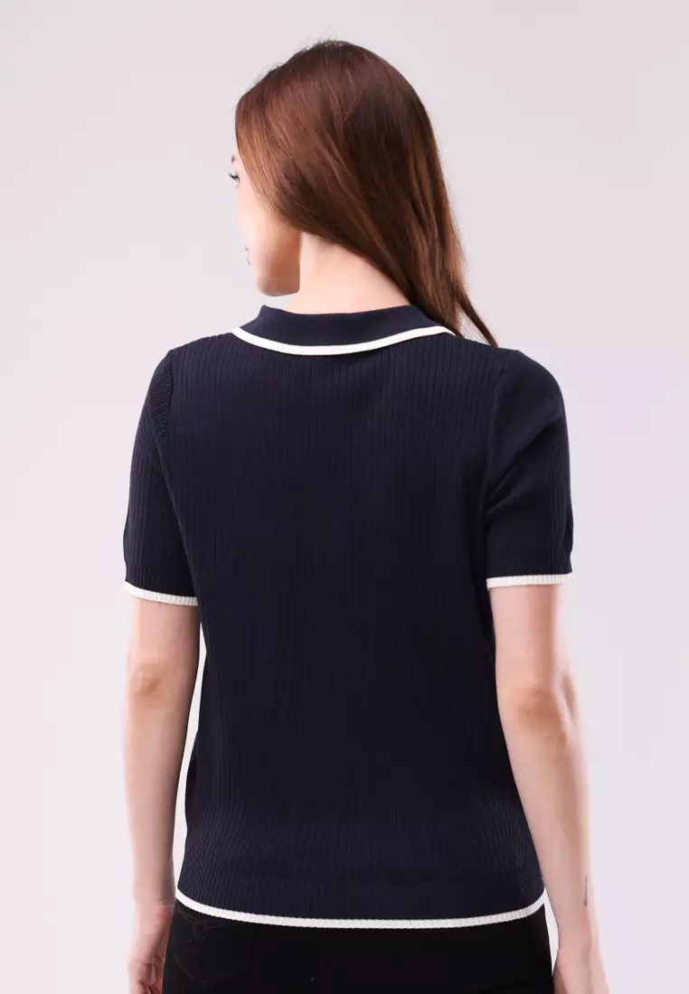 Textured Knitted Short Sleeve Blouse
