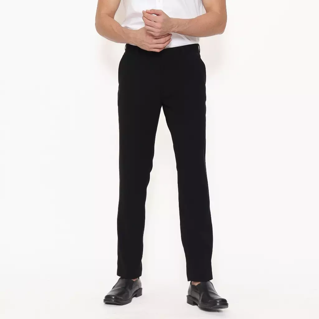 Lawell Celana Panjang Pria Formal – BERNARD Slim Fit | Jet Black | Motif Salur Halus | Polyester