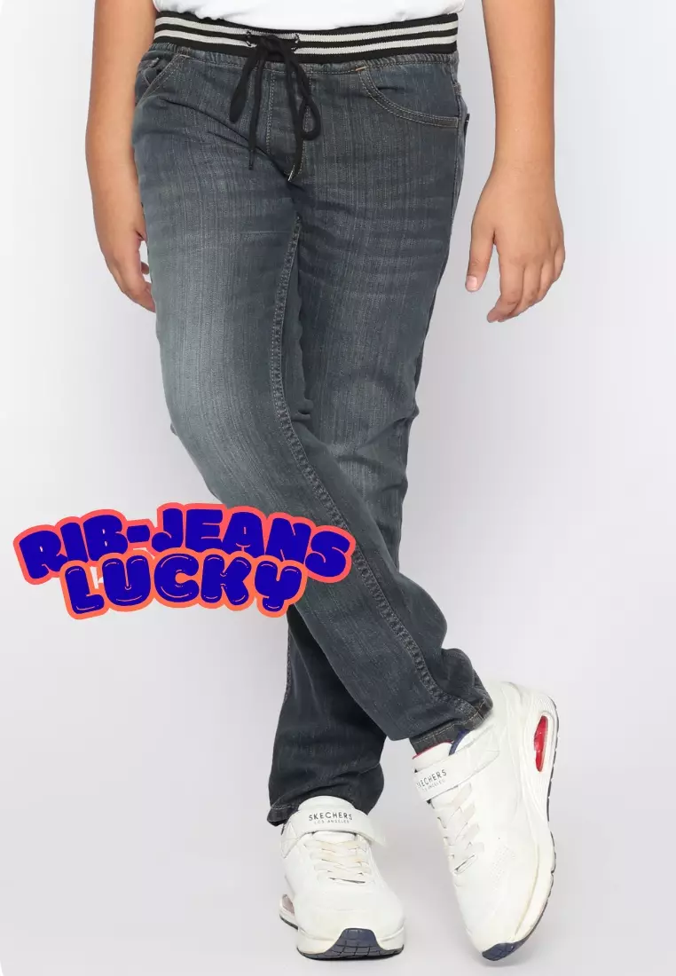 Celana Panjang Anak Laki & Perempuan Jeans Lucky Rib Abu