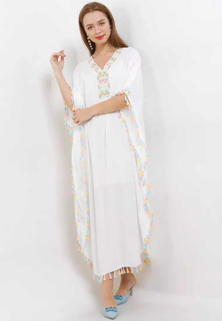 Mc Embroidered Kaftan With Tassel & Mirror Detail
