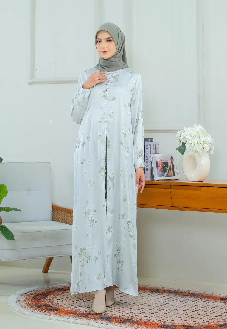 Mosleem Green Floral One Set Armany Silk By Brilliant Girl Warna Hijau