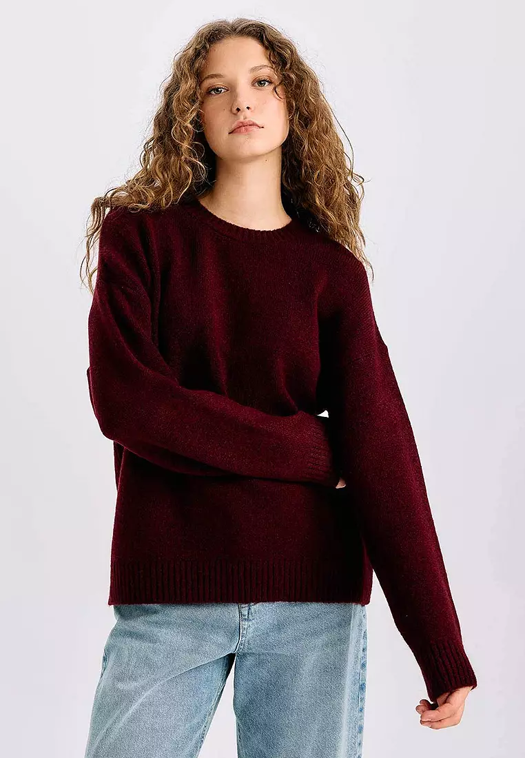 Oversize Fit Wide Pattern Crew Neck Knitwear