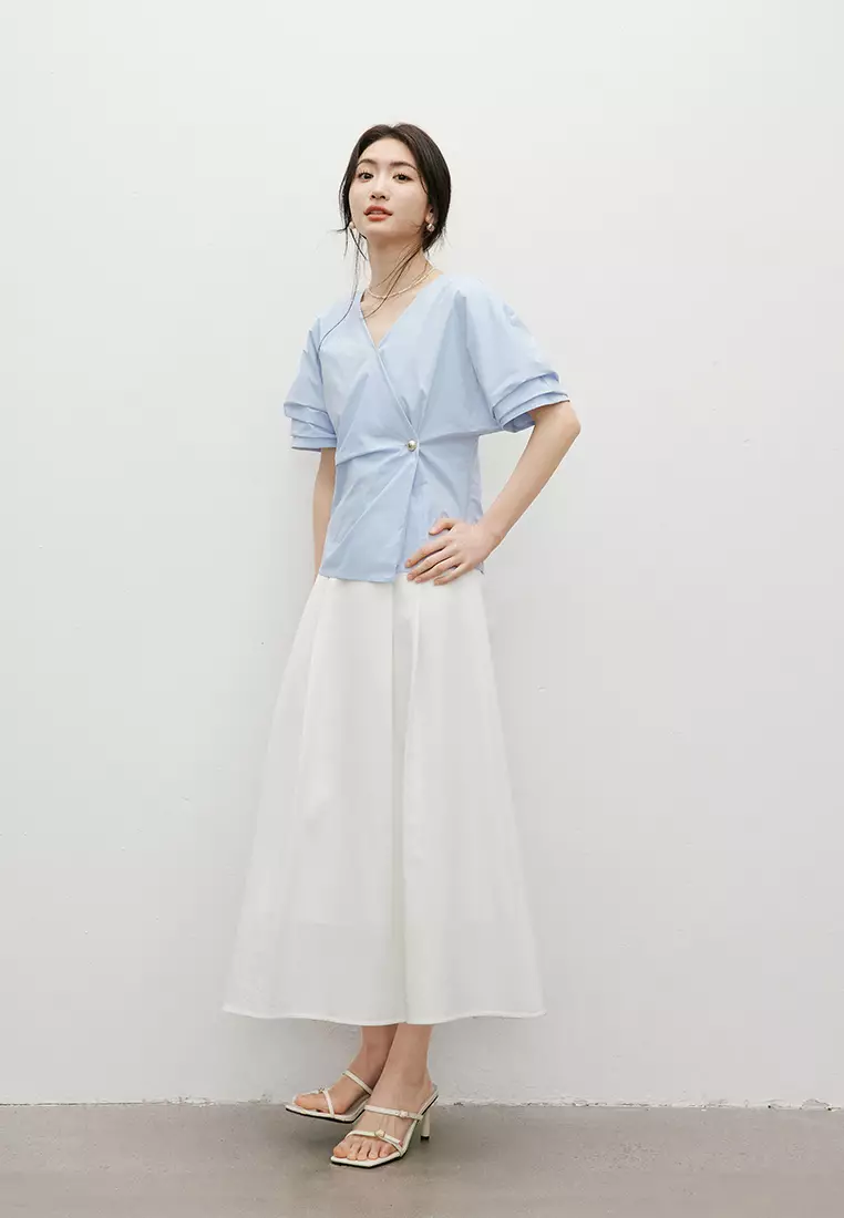 Wrap Blouse with Pearl Button