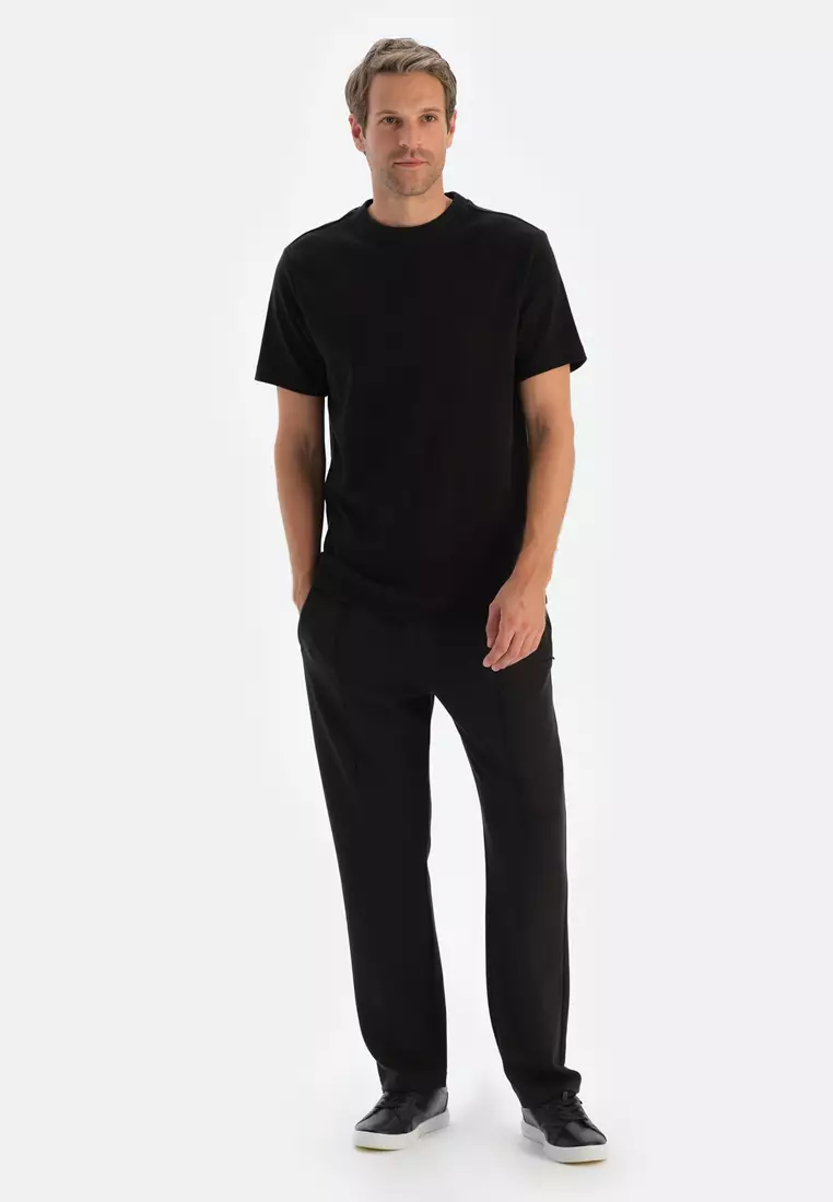 Black T-Shirt, Crew Neck, Regular Fit, Short Sleeve Loungewear for Men