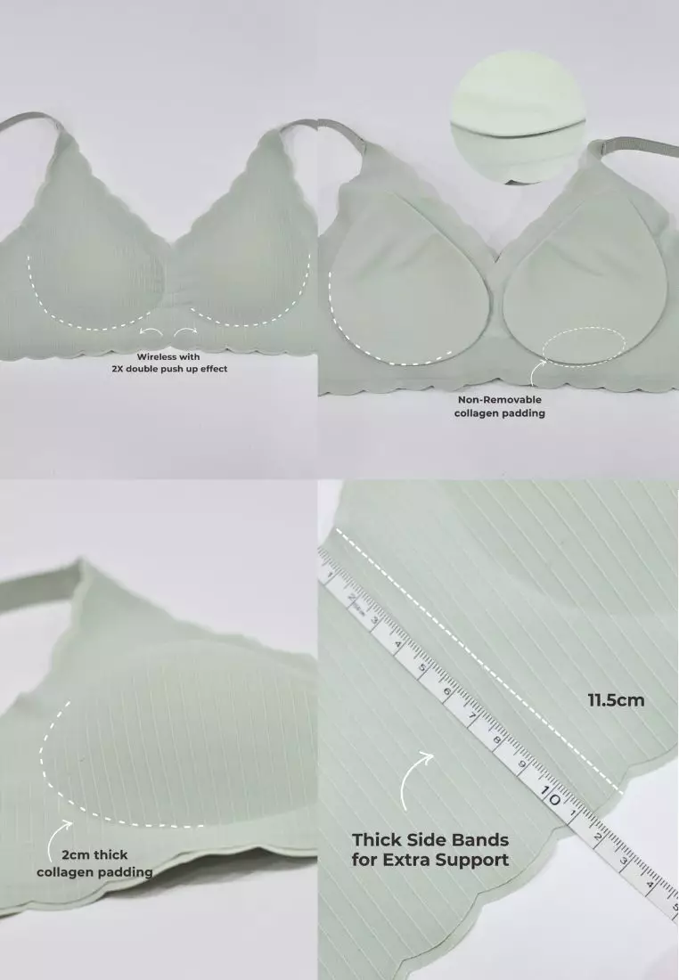 Premium Martha Scallop Seamless Wireless Push Up Bra in Black