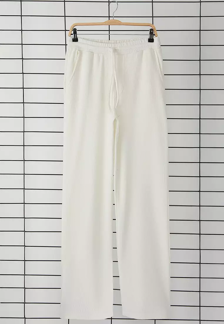 Ecru Wide Leg/Wide Cut Waffle Textured Sweatpants TMNSS25EA00000