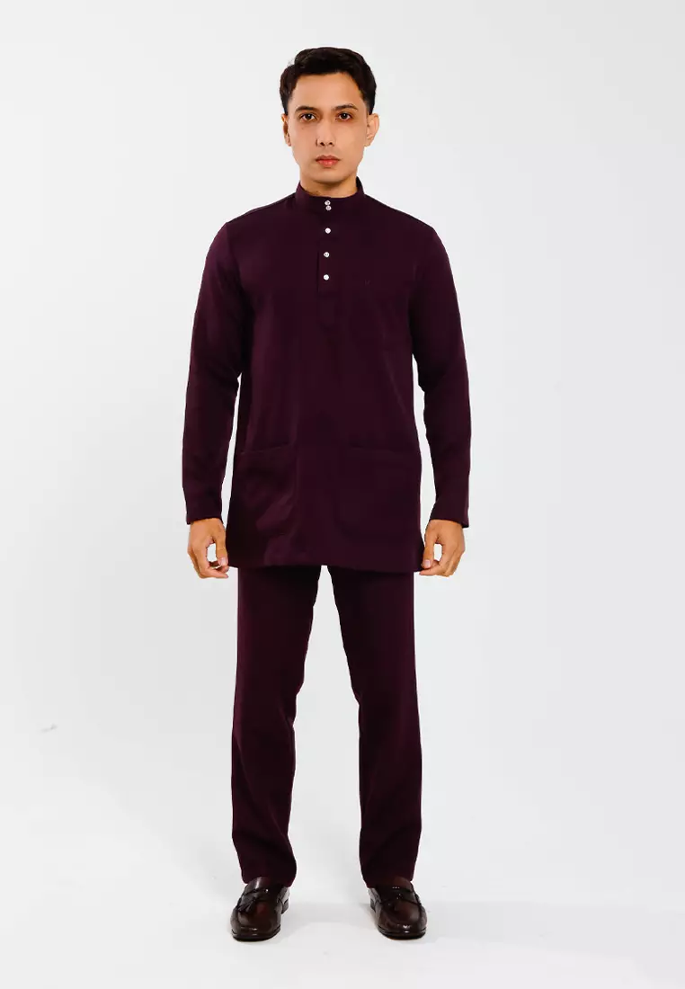 Forest x Hatta Dolmat Baju Melayu Cekak Musang Regular Fit - BM23766-70DkPurple