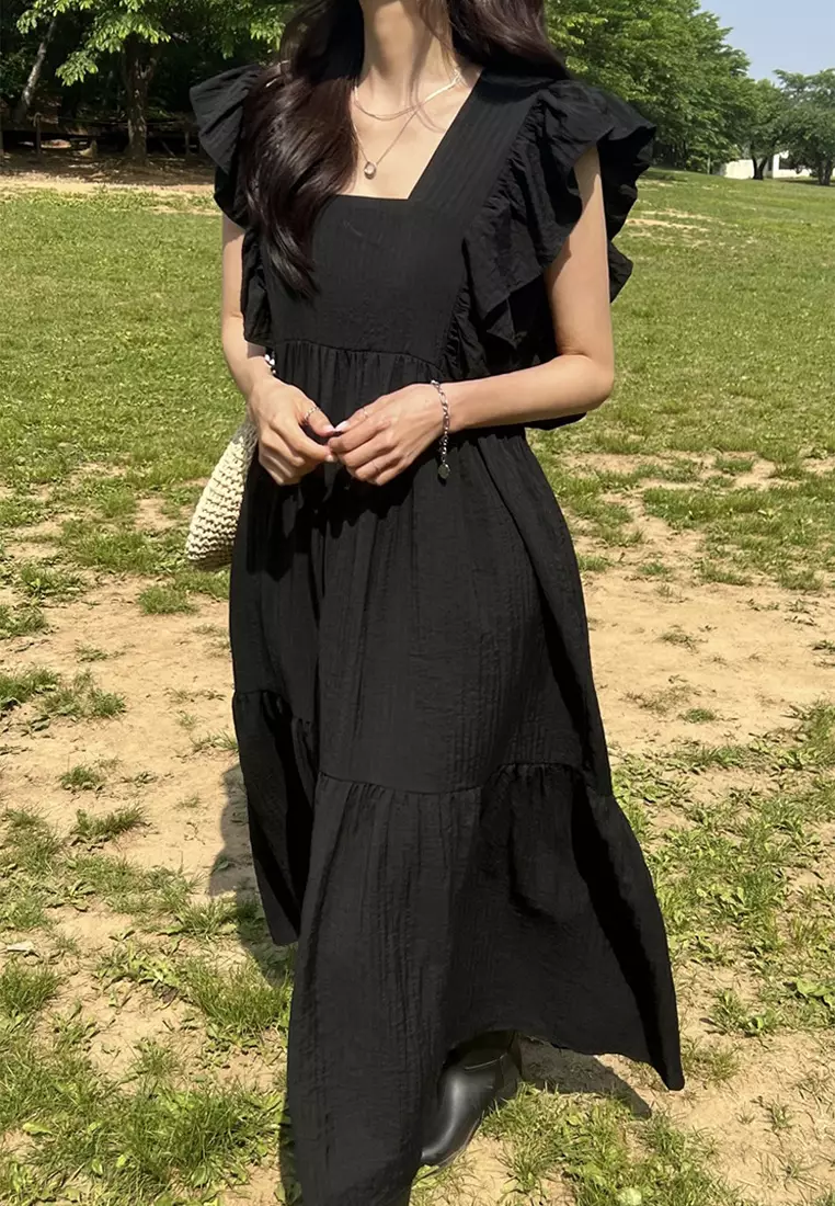 Summer temperament sweet square neck dress CA25032740BK