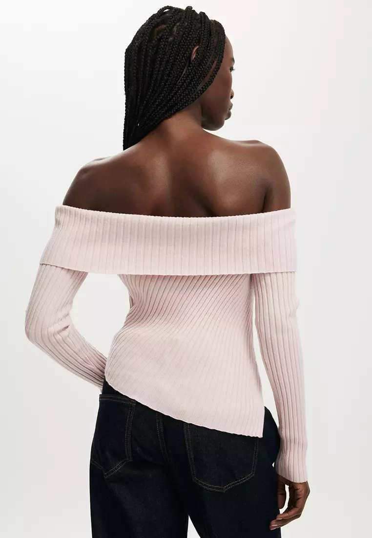 Asymmetrical Rib Off Shoulder Knit Top