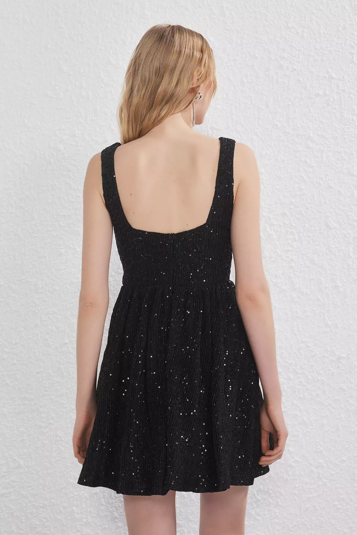 Black Sequin Mini Evening Prom Dress with Open Waist Skirt TPRSS25EL00286