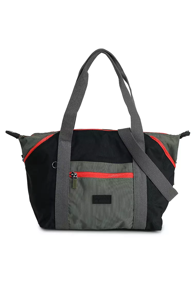 Colour Block Nylon Convertible Top Handle Bag