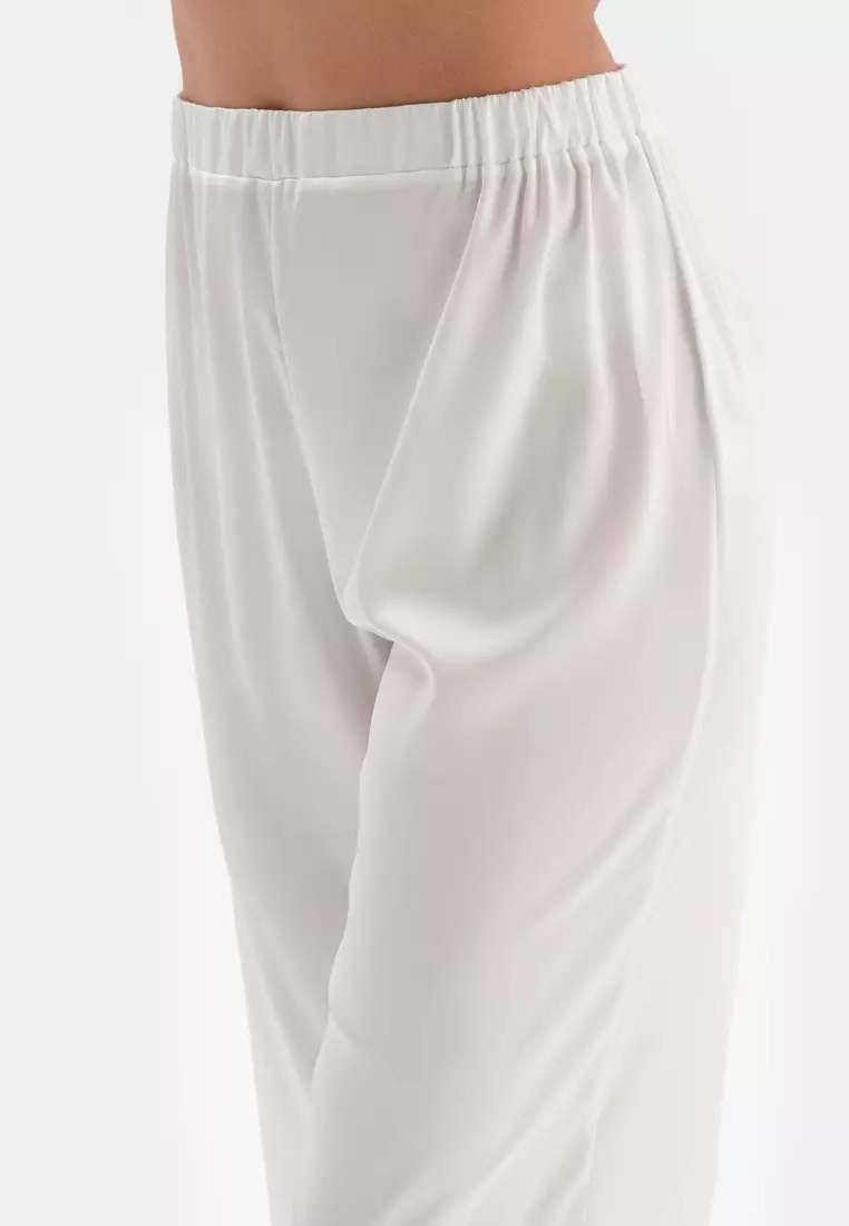 White Bride Shirts & Pants, Shirt Collar, Regular Fit, Long Leg, Long Sleeve Sleepwear for Women