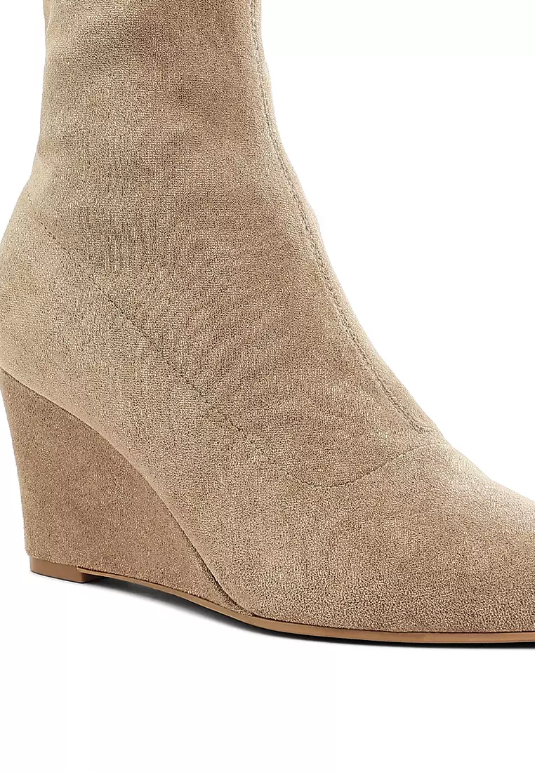Microfiber Wedge Sock Boots in Beige
