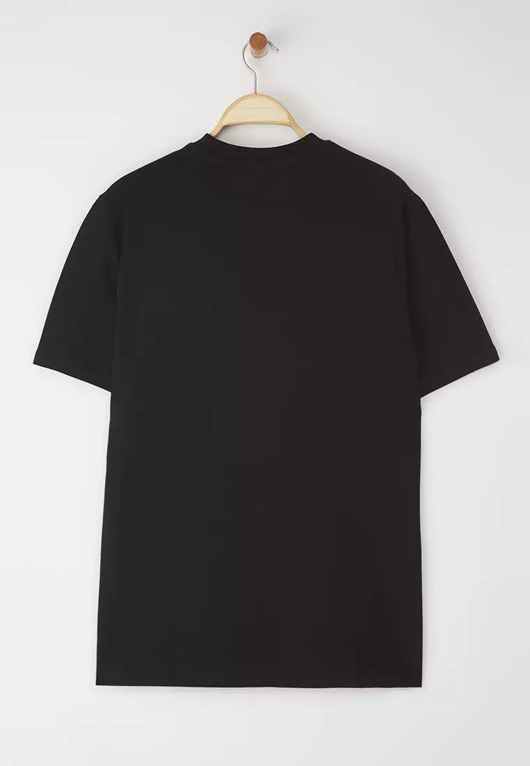 Black Regular Cut Horse Embroidery Detailed 100% Cotton T-Shirt Tmnss24Ts00056