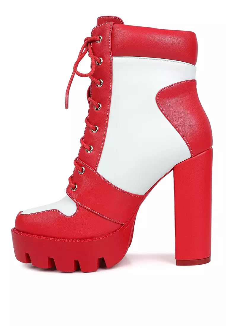 Red lace sale up boot heels