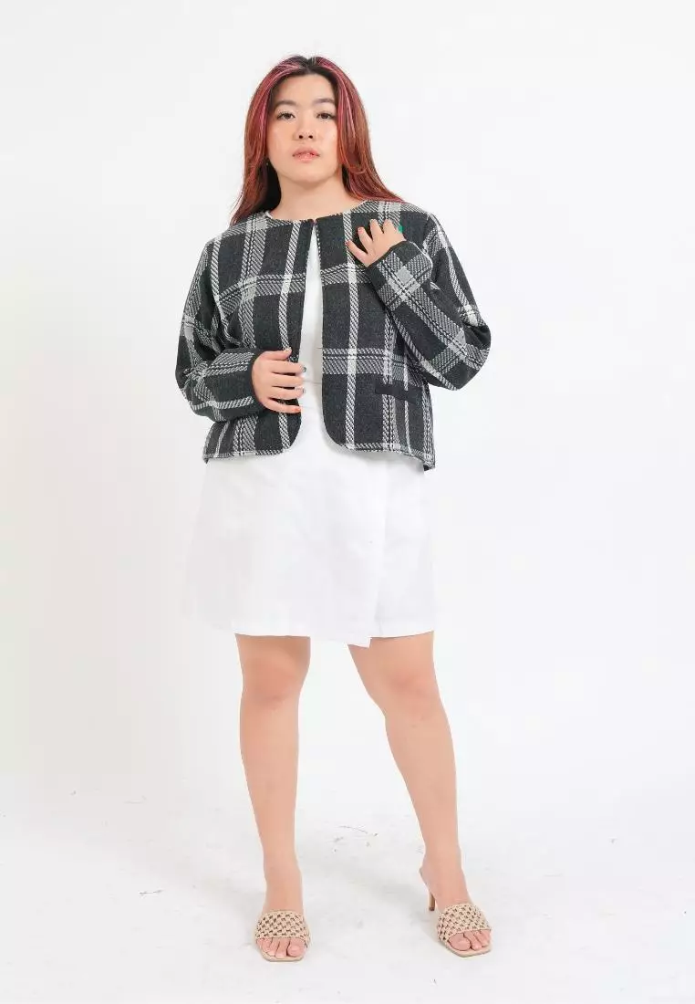 Plus Size Blazer Coco Tweed Grey Black