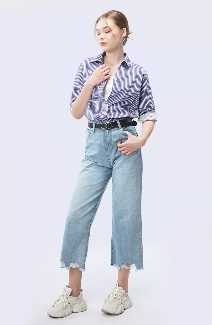 Kemeja Wanita Nadya Blue White