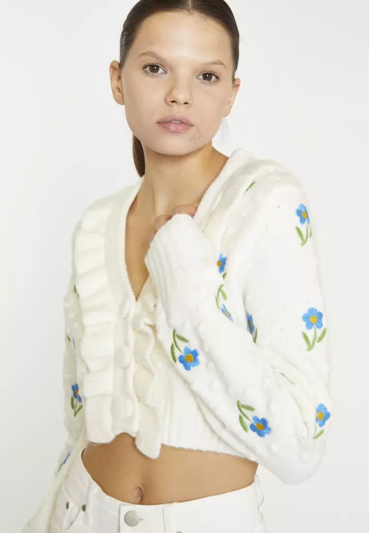 Embroidered Ruffle Cardigan