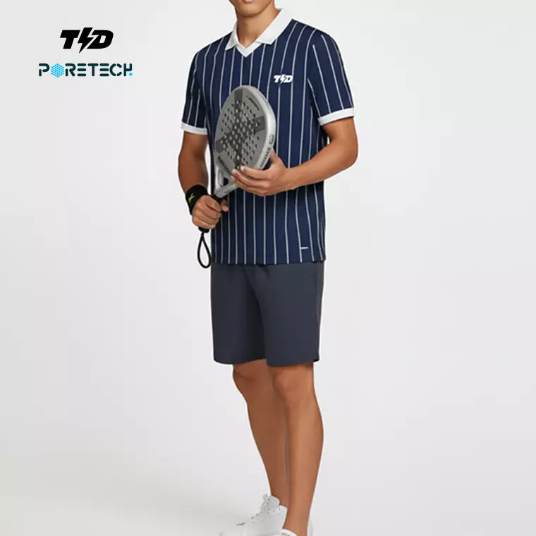 TDACTIVE Jersey Padel Pria Polo PoreTech "green ver stripes" navy putih MSB26