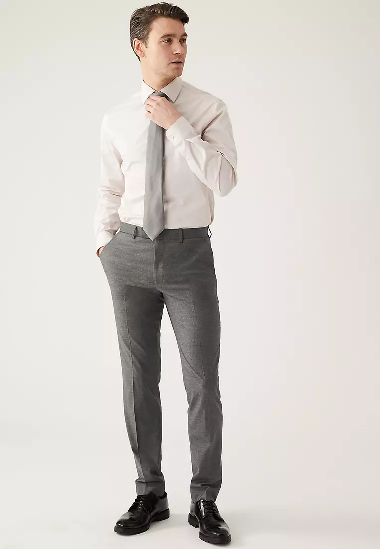 Regular Fit Sharkskin Stretch Suit Trousers