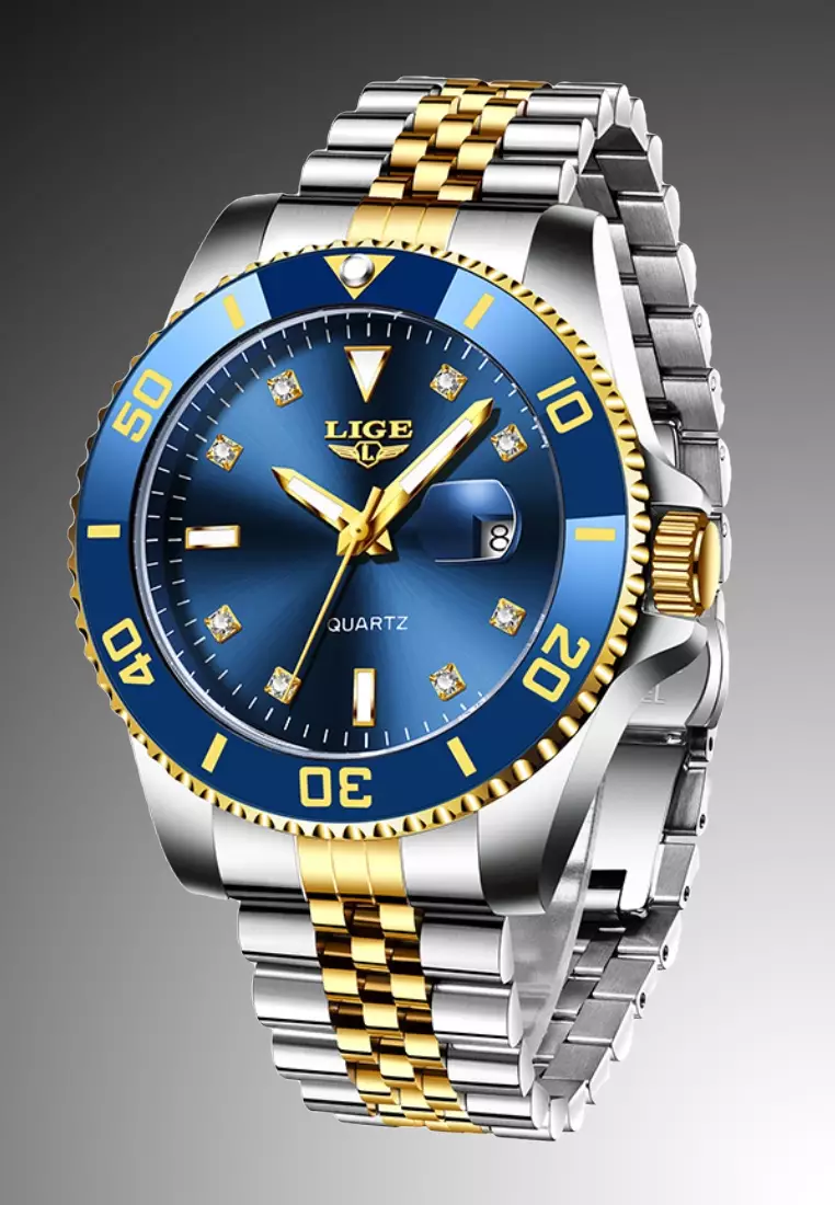 Unisex Classic Diver's Stainless Steel Quartz Watch on Steel Bracelet