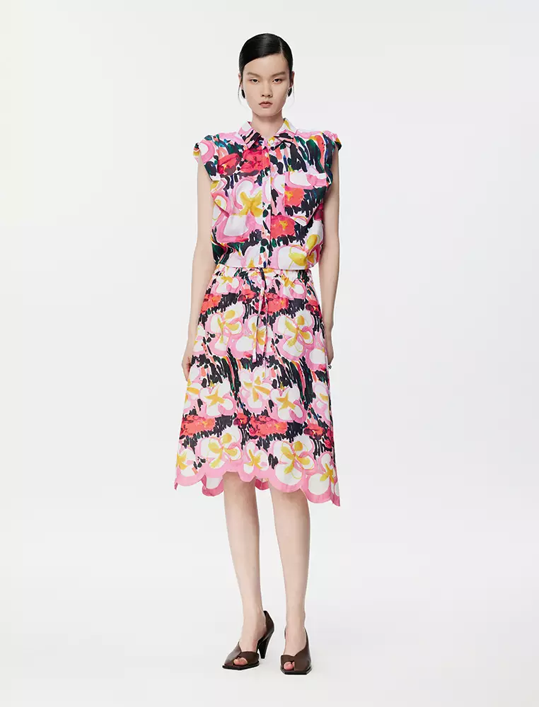 Pleated Printed Sleeveless Shirt