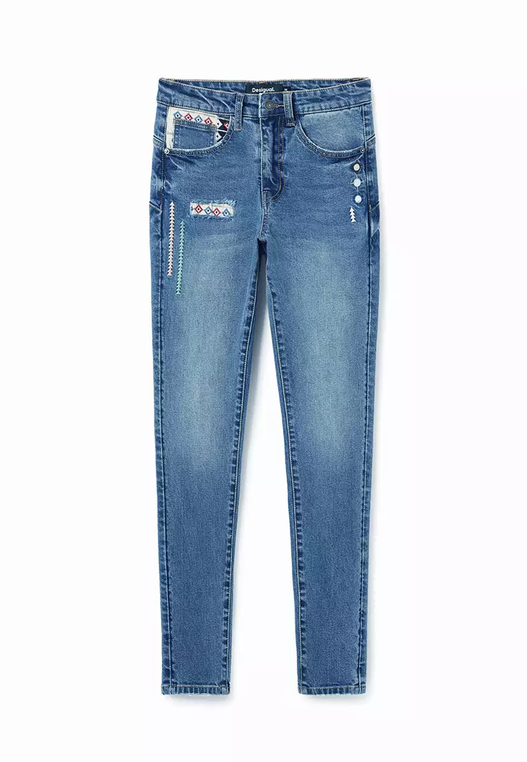 Desigual Woman Slim embroidered jeans.