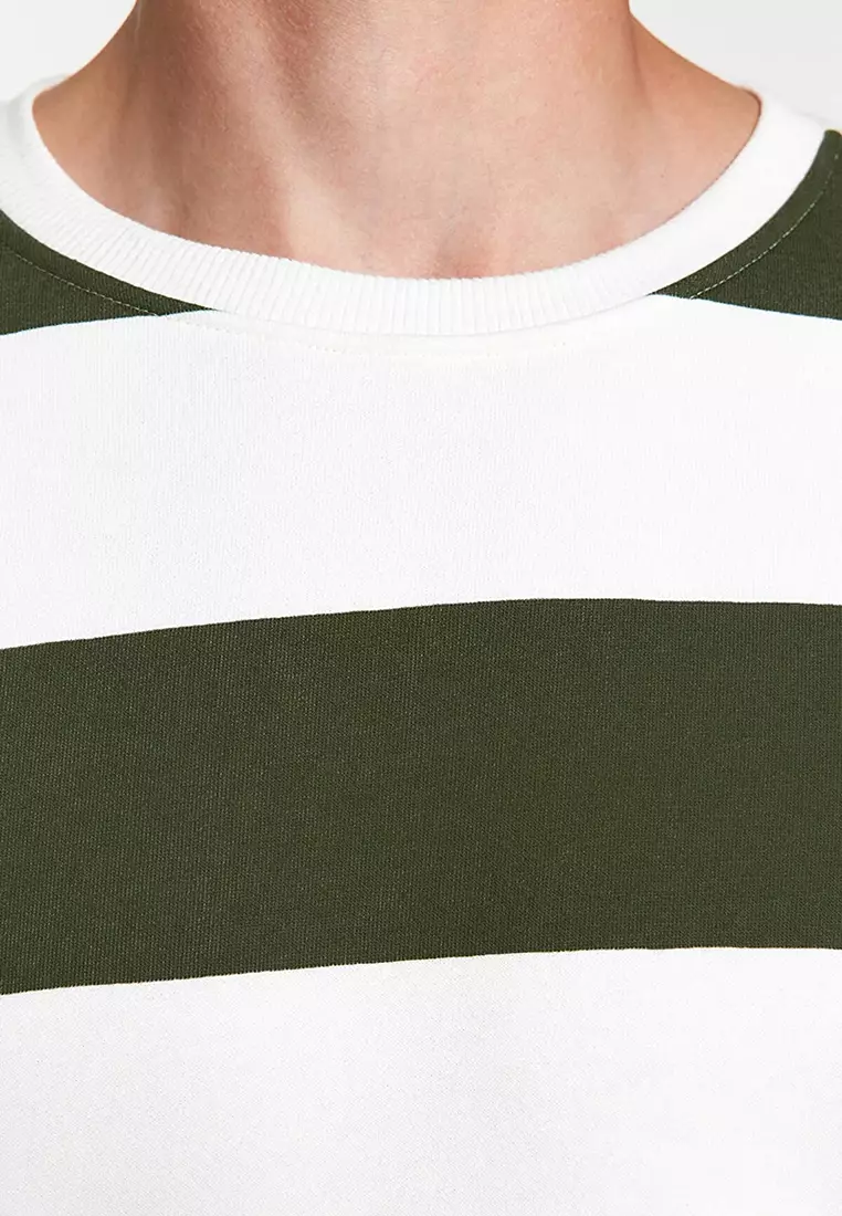 Oversized Crew Neck Striped Sweatshirt