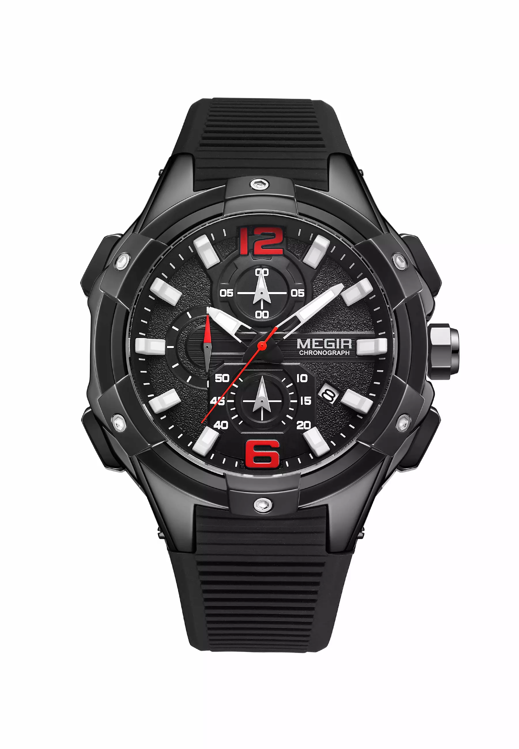 Buy Megir Round Black Dial Black Rubber Strap Chronograph Military