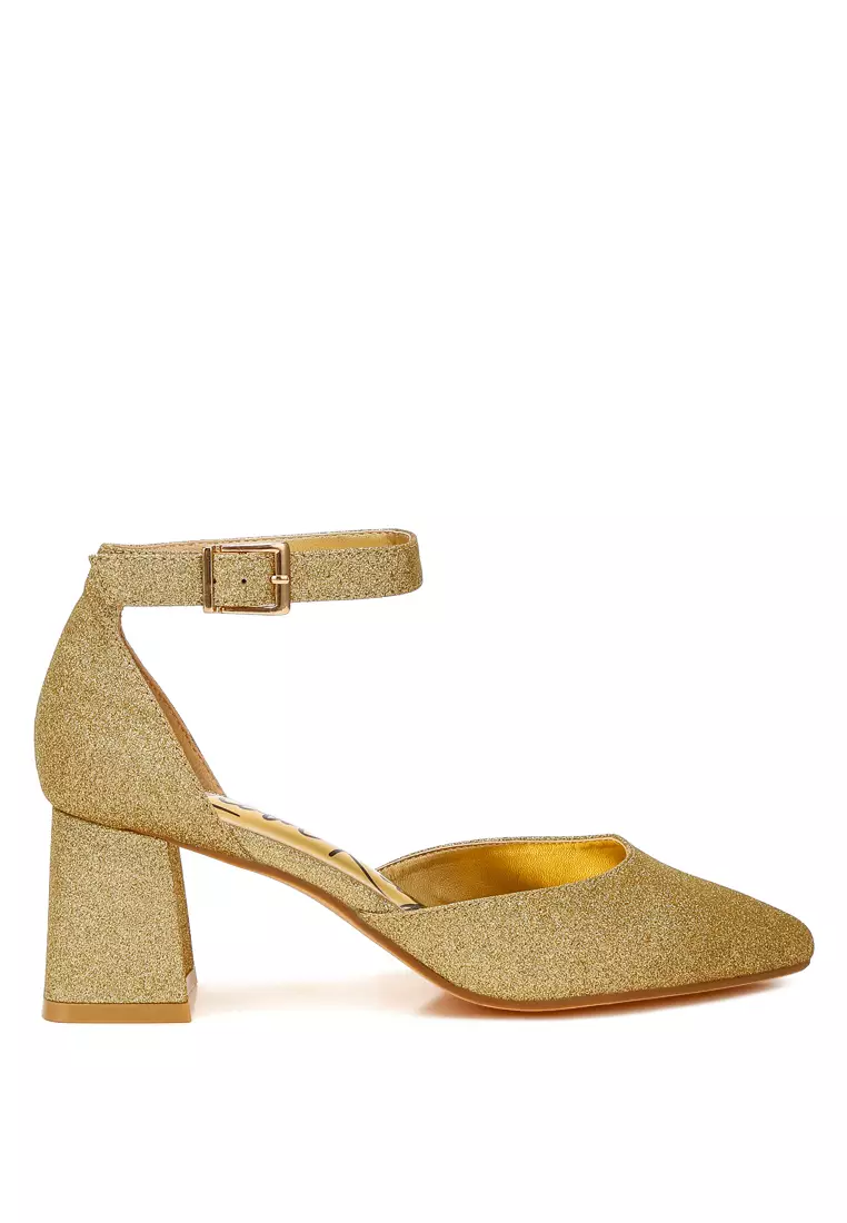Gold glitter block heels shop