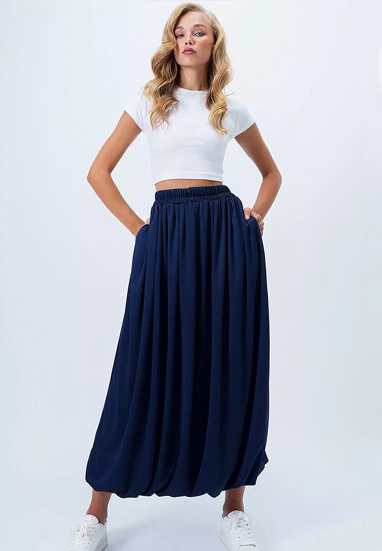 Pockets Detail Midi Bubble Skirt