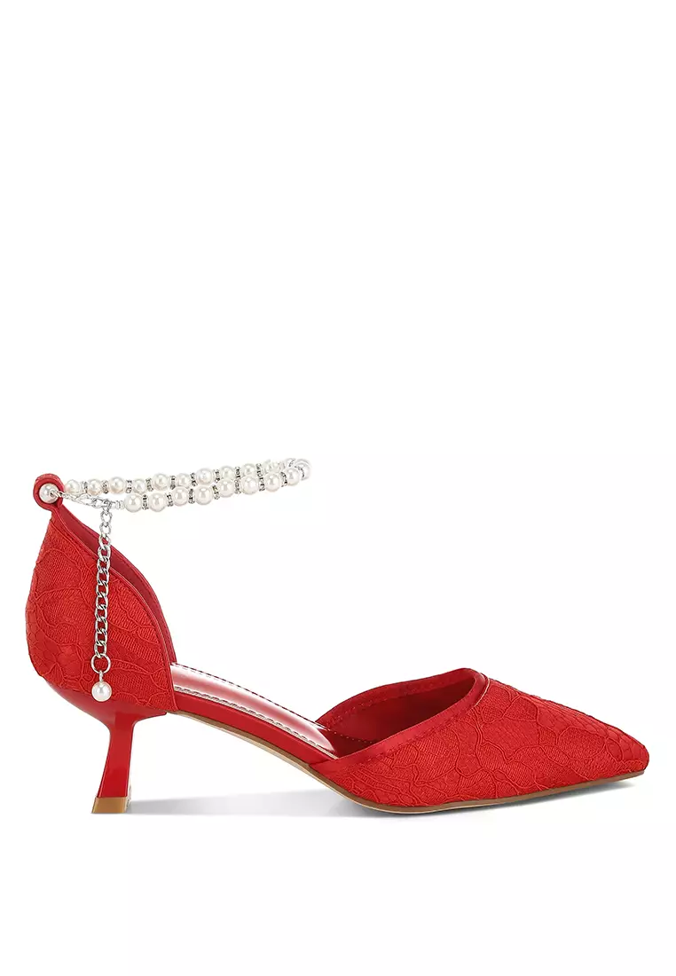 Discount on Rag & CO.  shoes - SKU: Lace Kitten Heel Sandals in Red