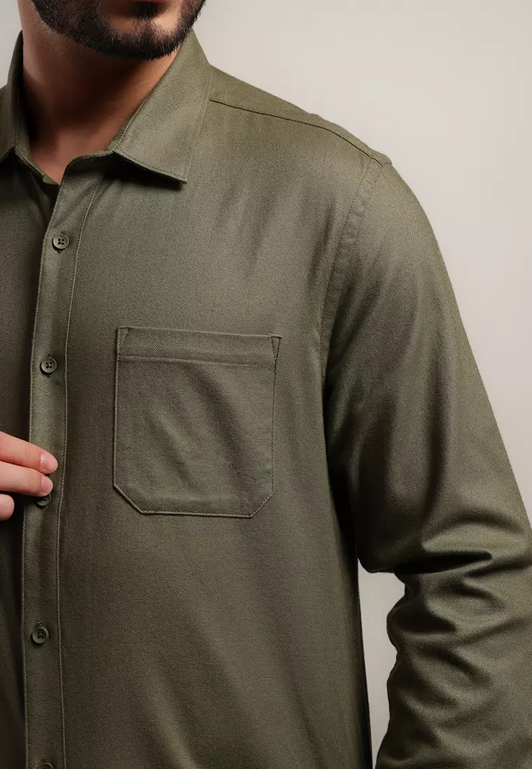 MOC - Kemeja Lengan Panjang DUSTIN - Olive Warna Olive