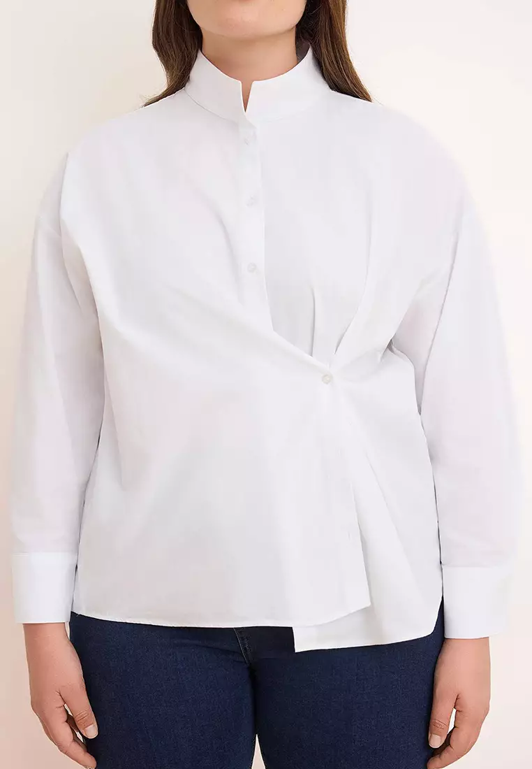 Trendyol Studio White Adjustable Oversized Asymmetric Cotton Poplin Shirt Tbbss26Ax00010