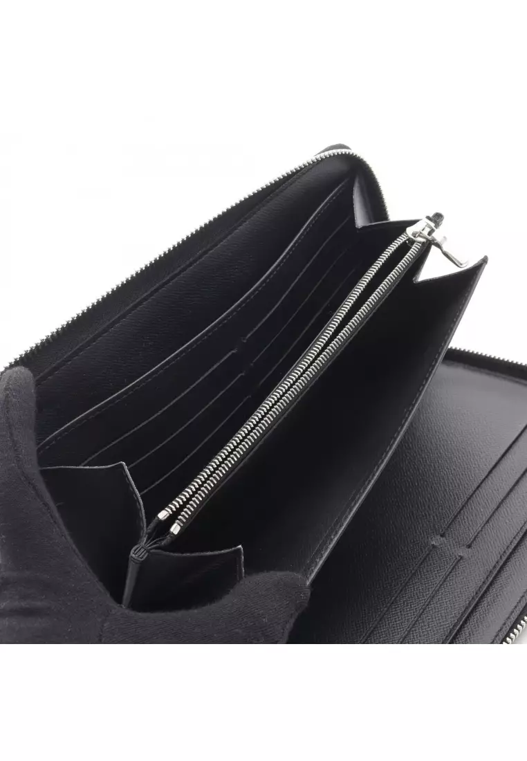 Pre-Loved Louis Vuitton ZIPPY ORGANISER NM Damier Graphite round zipper long wallet PVC black