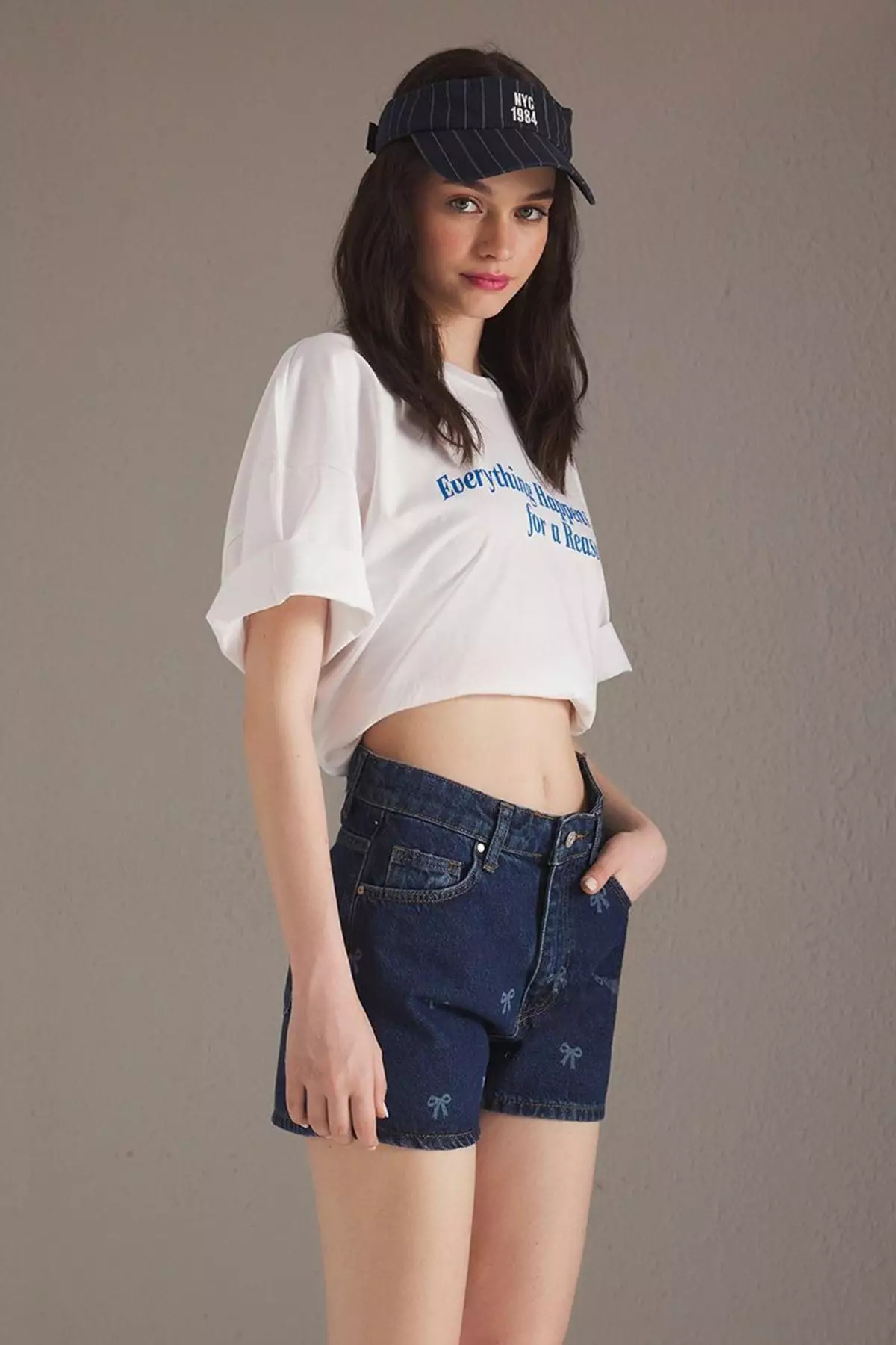 Buy Trendyol Blue Ribbon Print Detail High Waist City Boy Denim