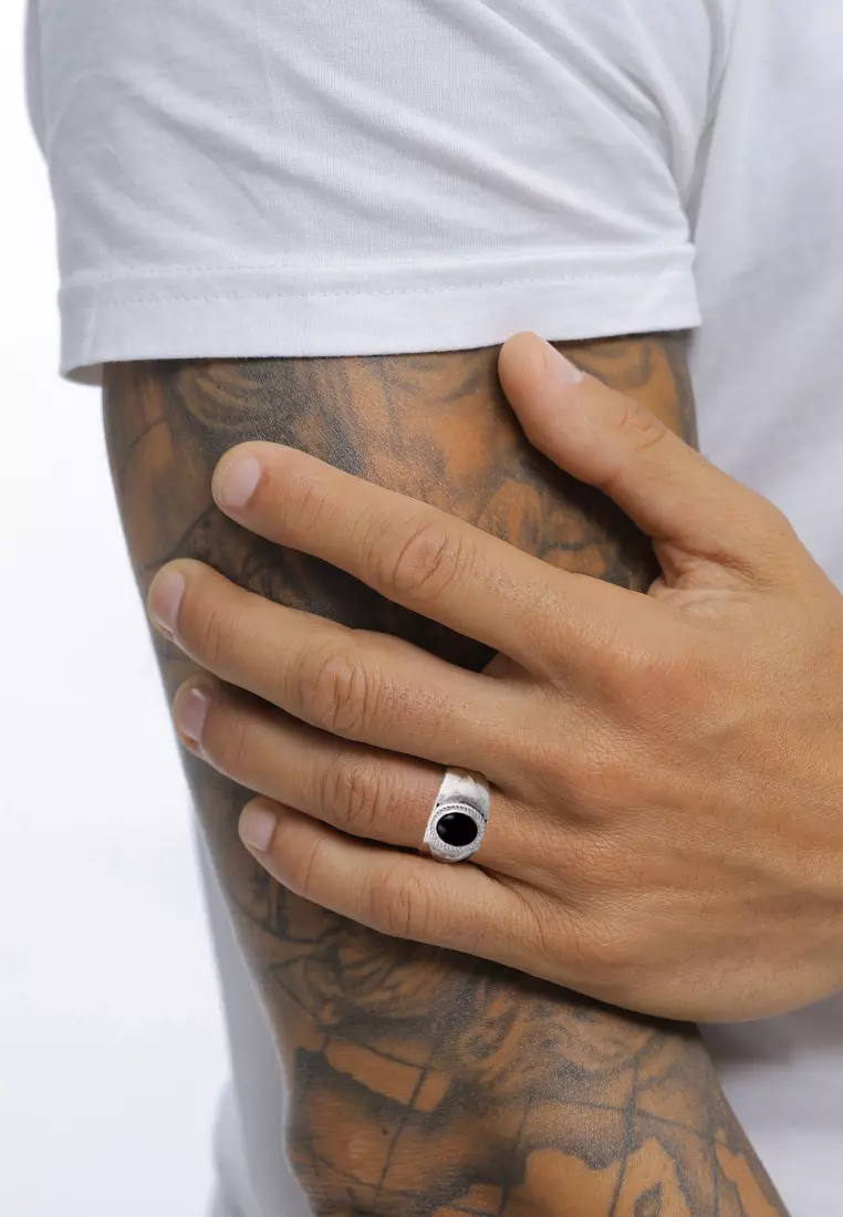 Men's Silver Black Onyx Signet Ring