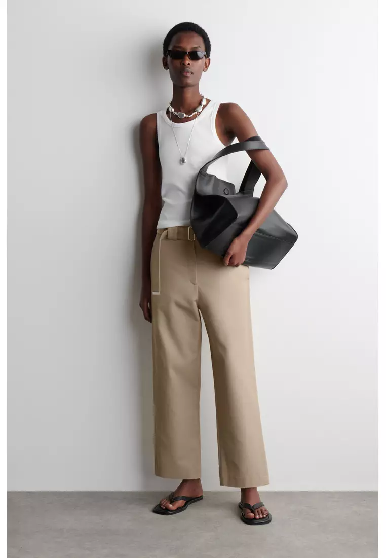 BELTED SLIM-LEG TROUSERS