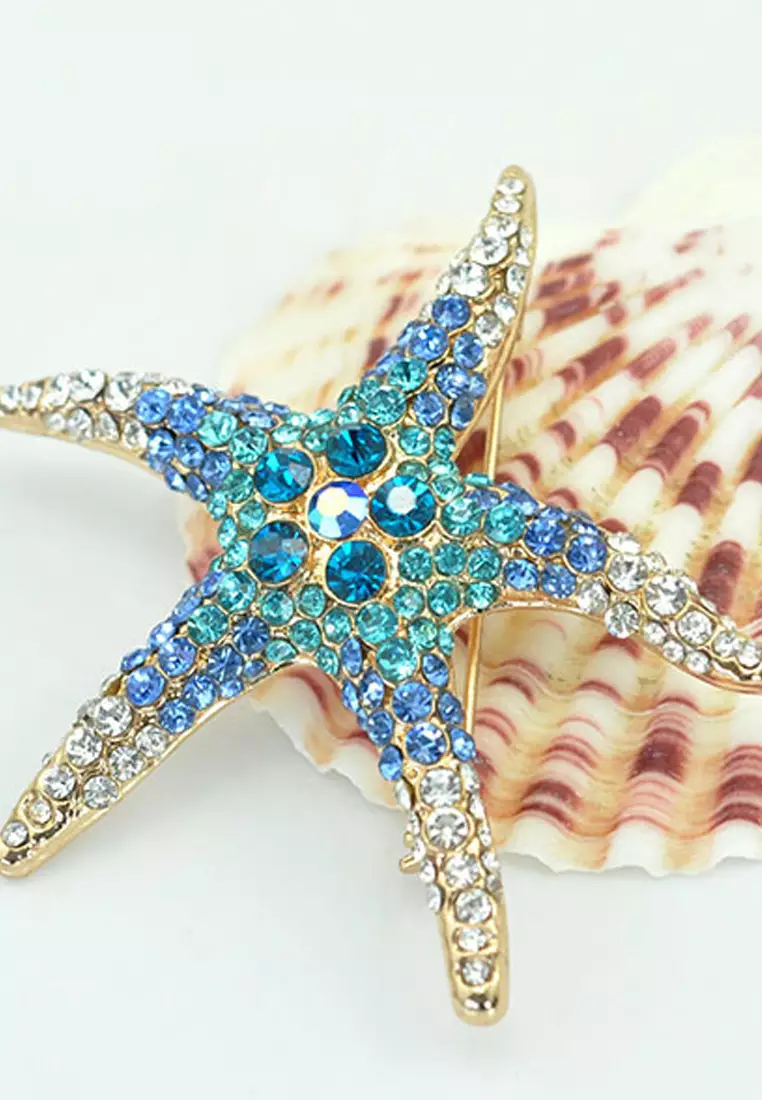 Crystal Rhinestone Starfish Brooches & Women's Silver Plated Hijab