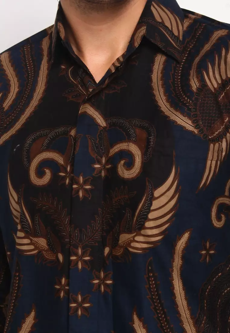 Kemeja Batik Pria Premium Slimfit Elegant Modern Lengan Panjang Halayudha Navy