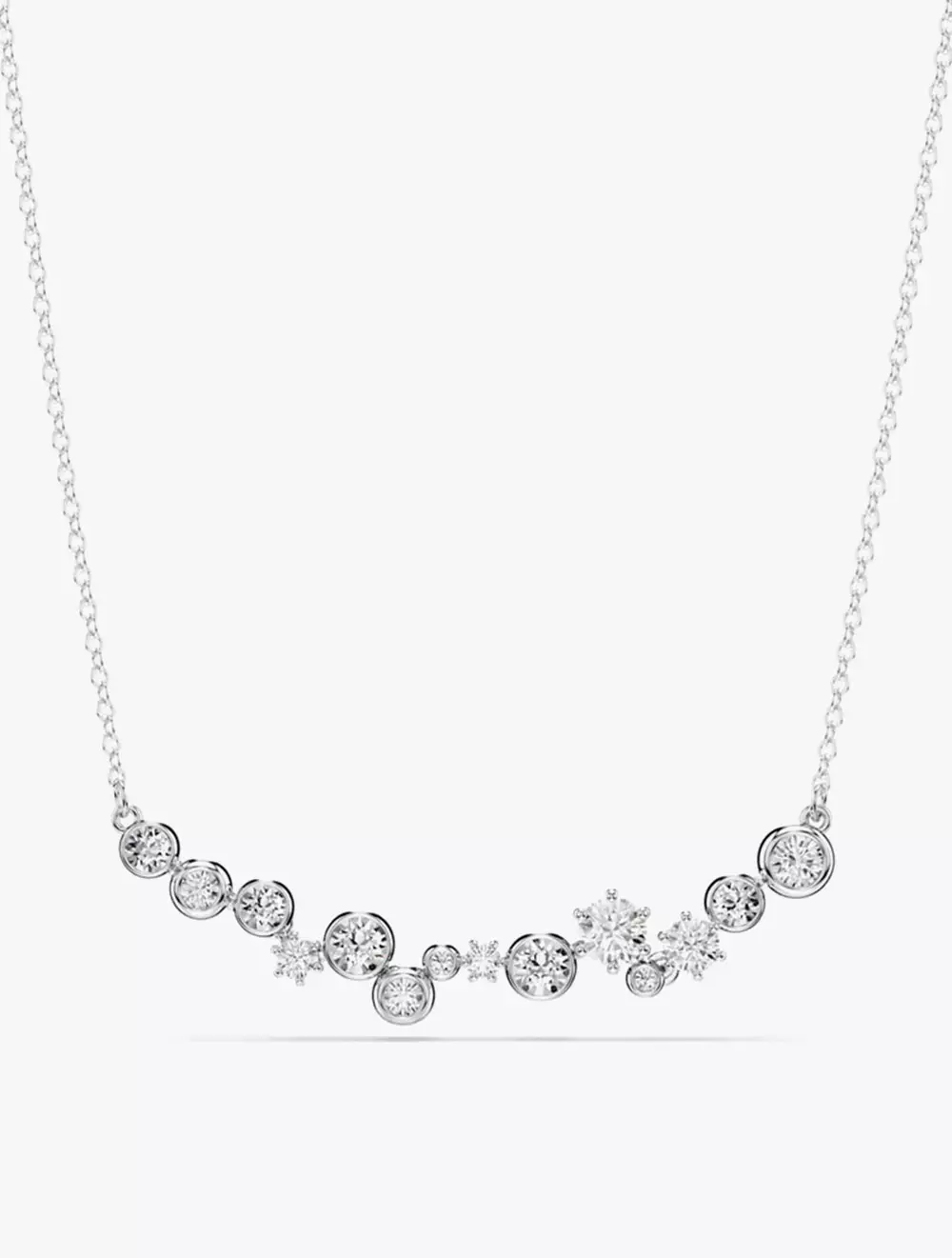 Constella necklace, Mixed cuts, White, Rhodium plated
