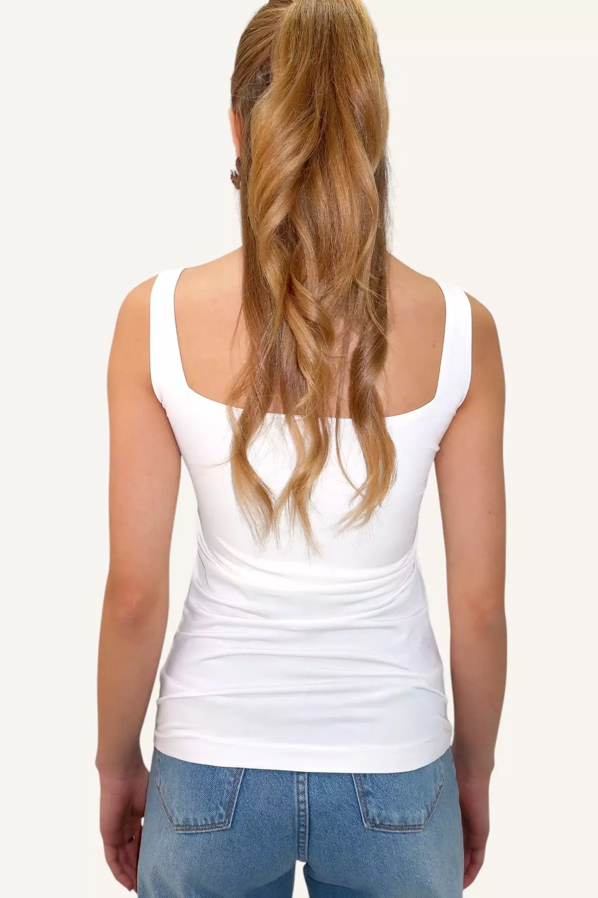 Women's White Square Neck Thin Strap Sandy Fabric Blouse