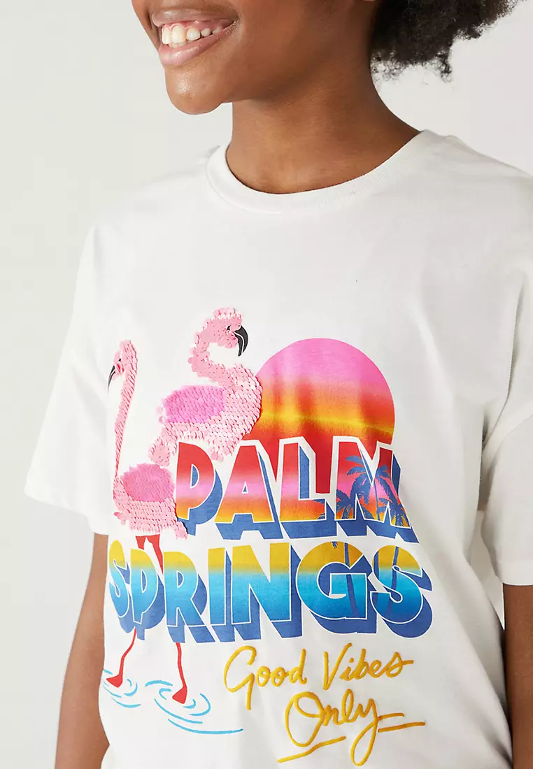 Pure Cotton Sequin Flamingo T-Shirt