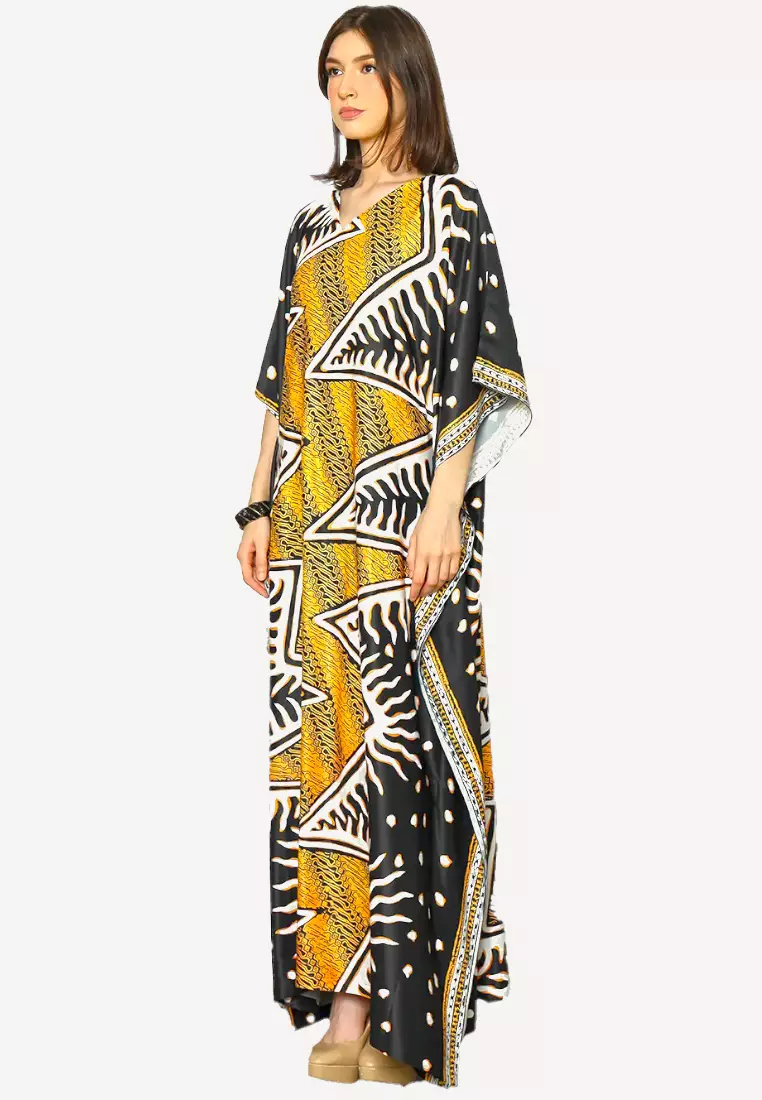 Kanzi Exclusive Short Sleeve Batik Kaftan Black